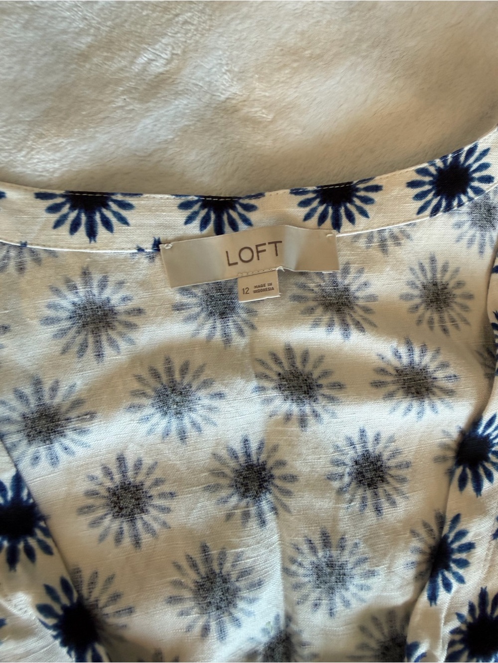 LOFT White Dress with Navy Floral Burst Print - Picture 3 of 12